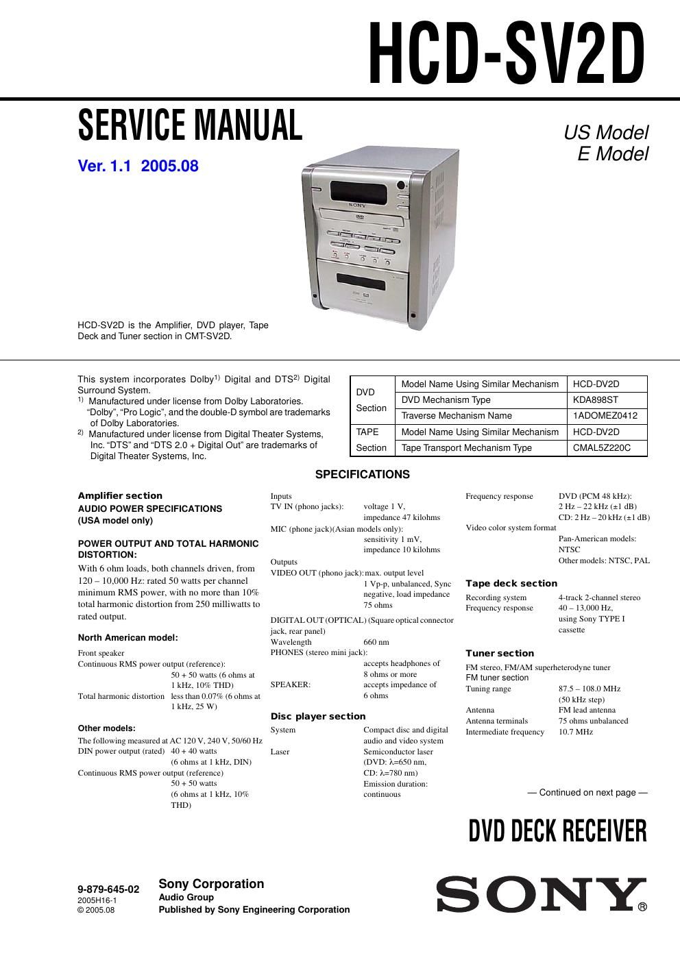 sony hcd sv 2 d service manual