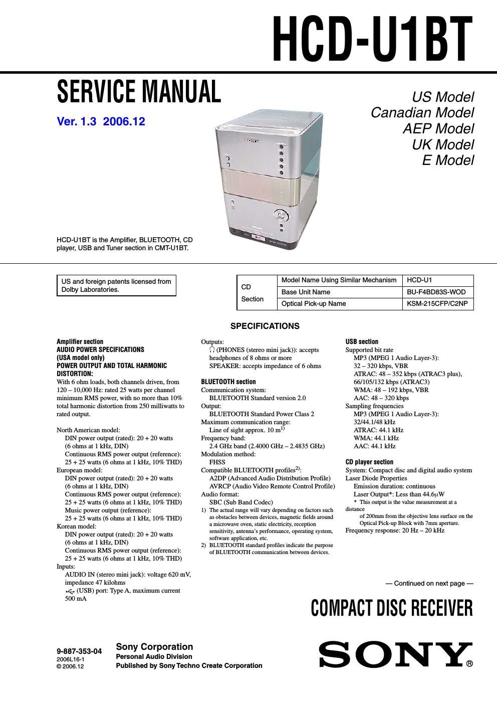 sony hcd u1bt service manual