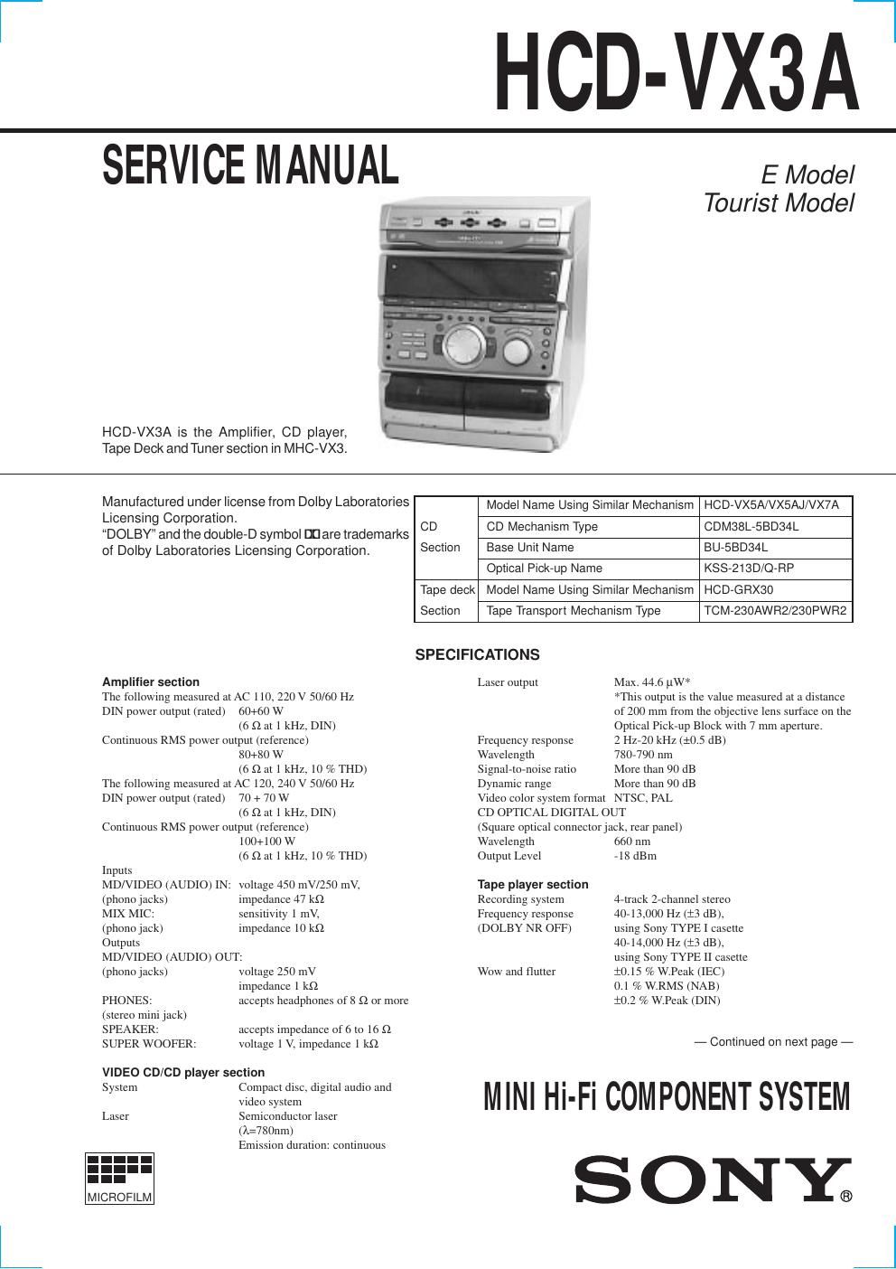 sony hcd vx 3a