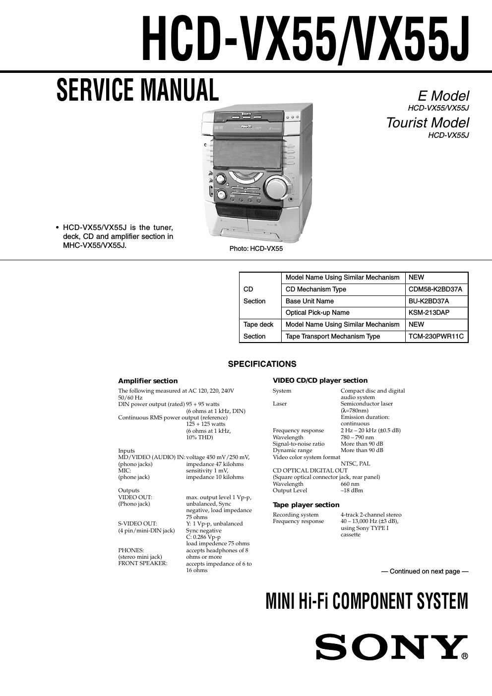 sony hcd vx 55 hcd vx 55j