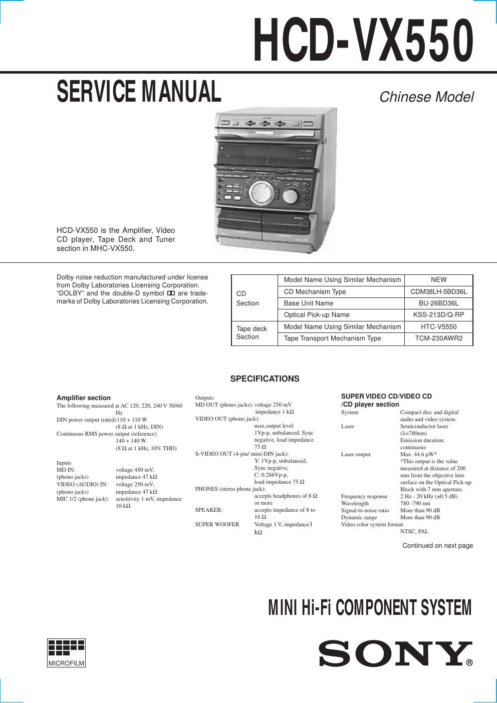 sony hcd vx 550