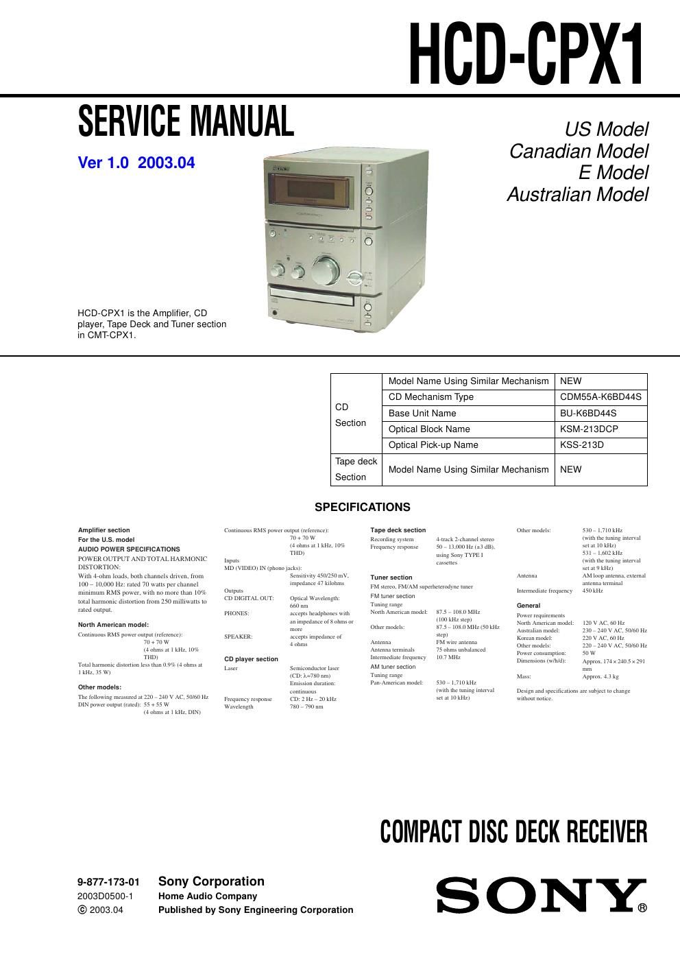 sony hcd xpx 1 service manual