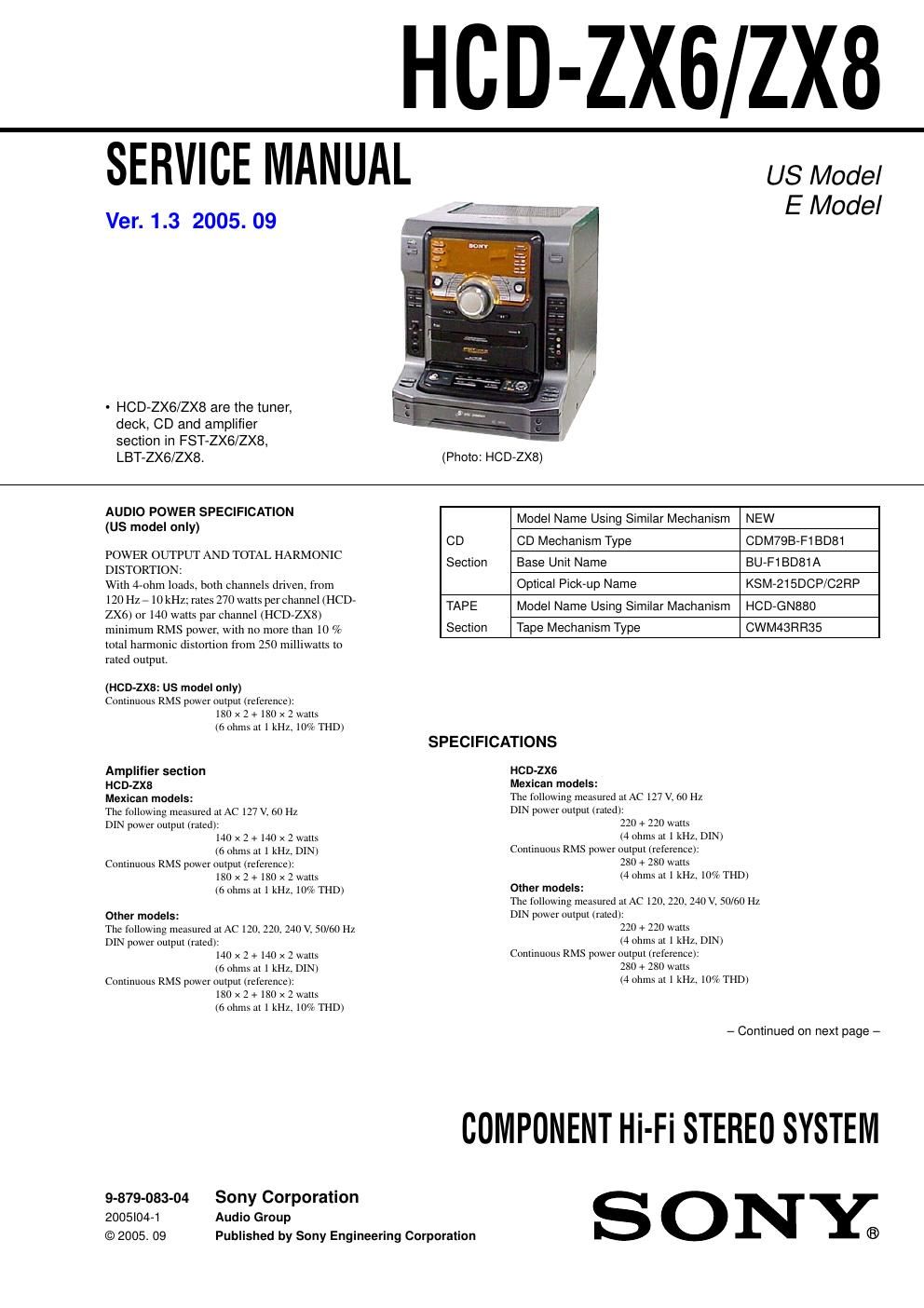 sony hcd zx 8 service manual