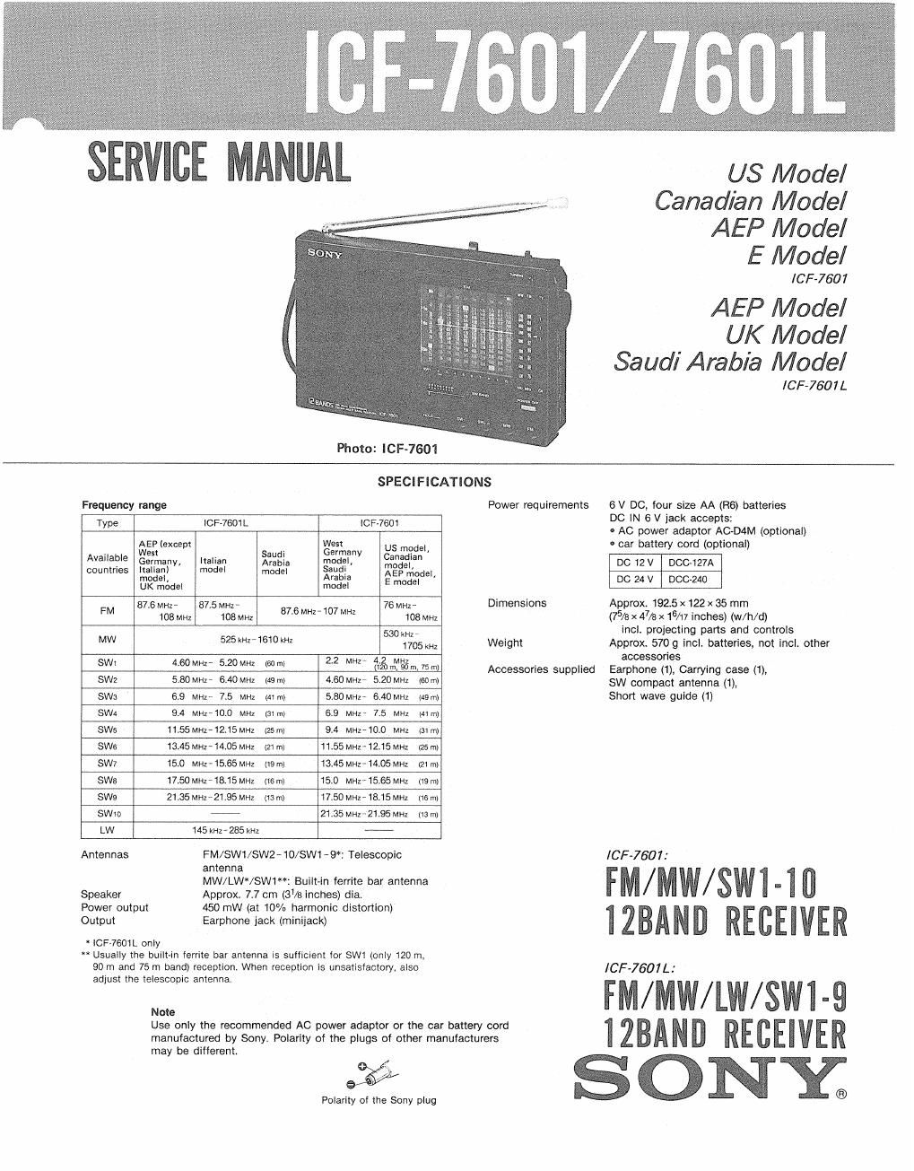 sony icf 7601 service manual