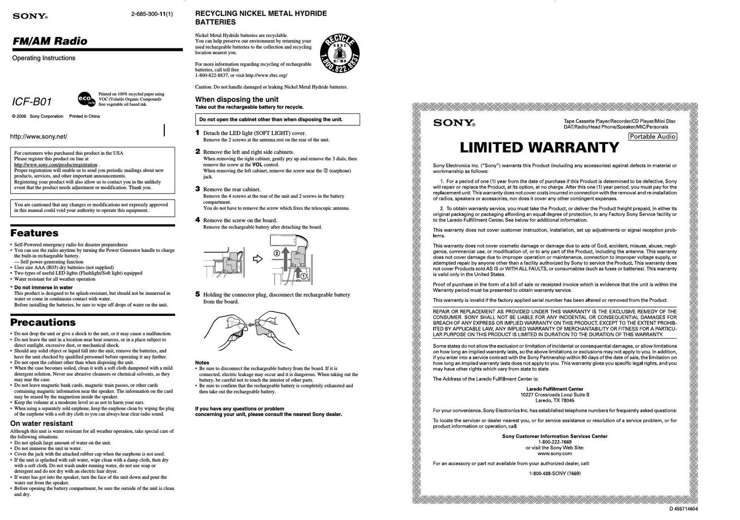 sony icf b 01 owners manual