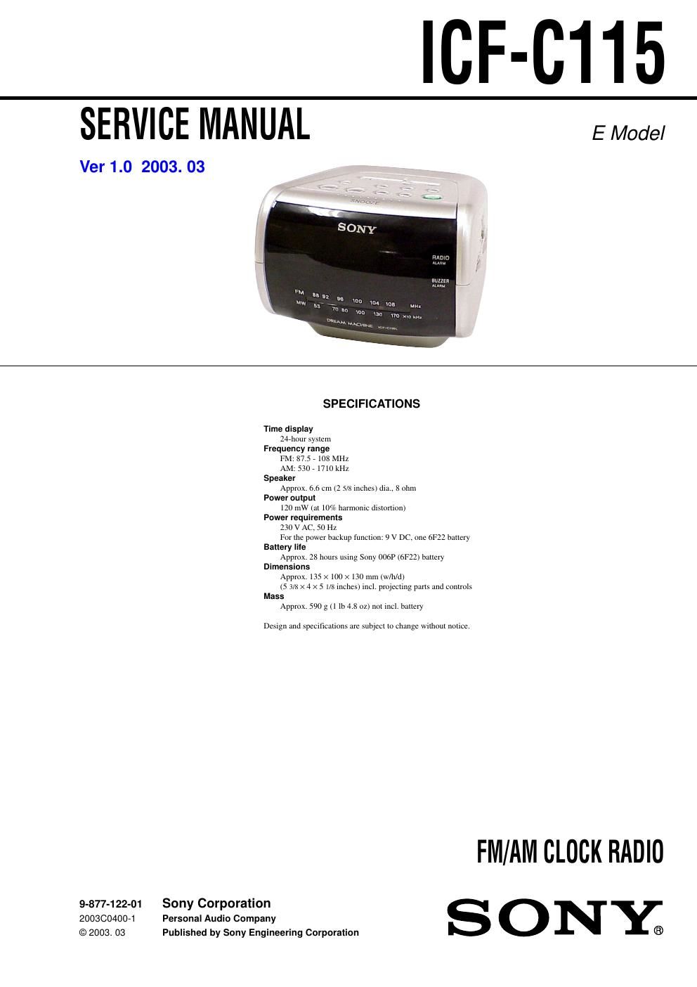 sony icf c 115 service manual