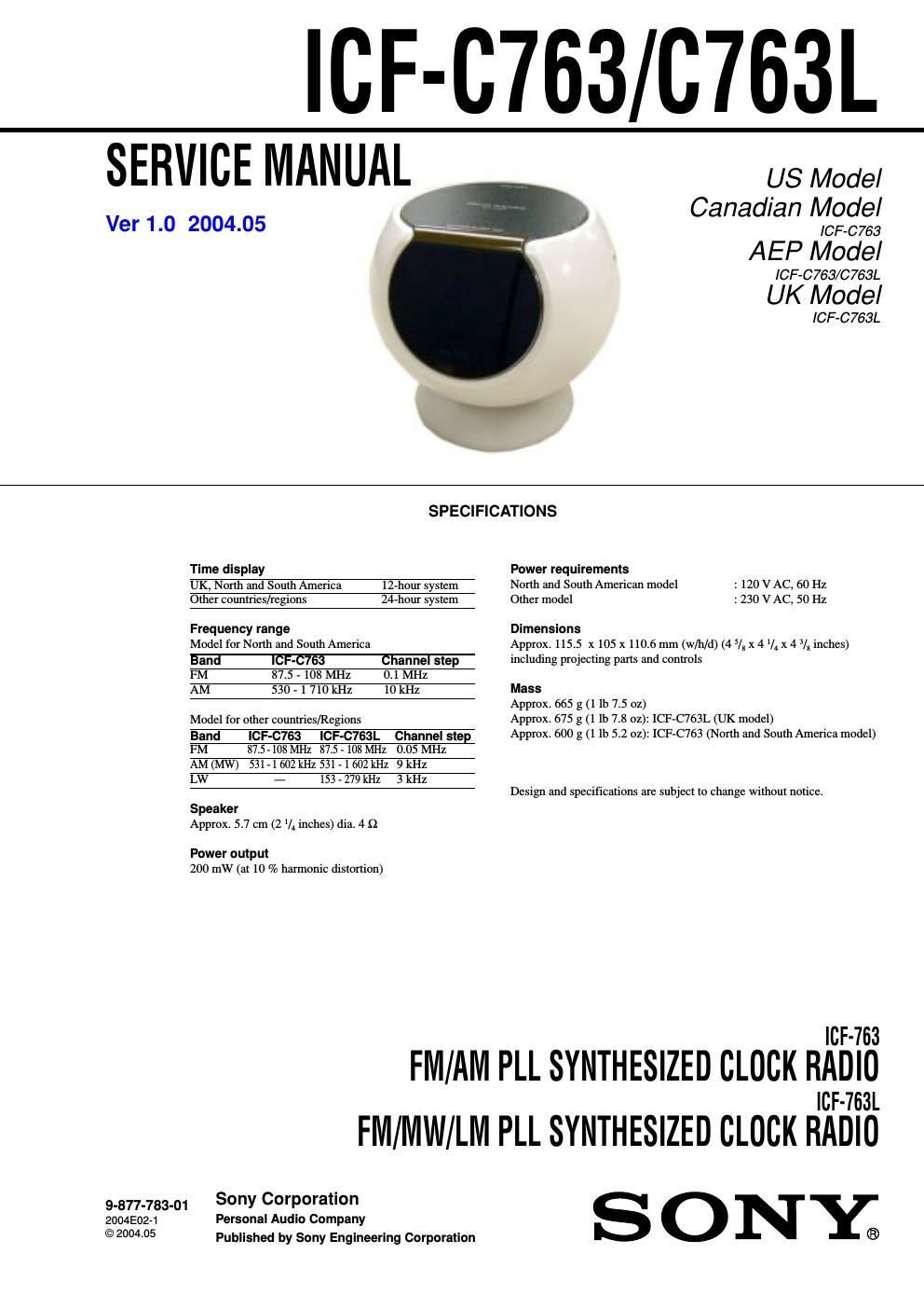 sony icf c 763 service manual