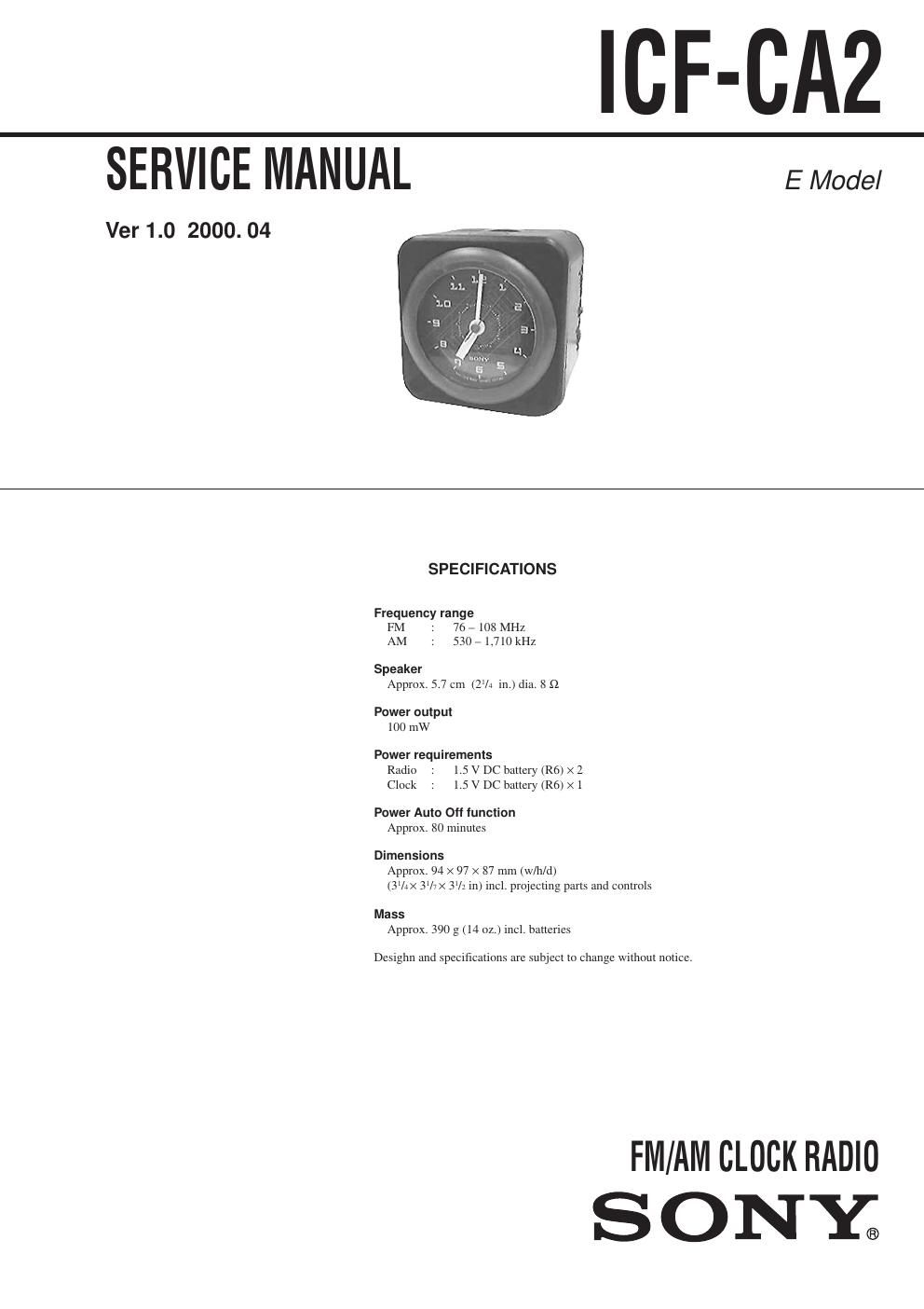 sony icf ca 2 service manual