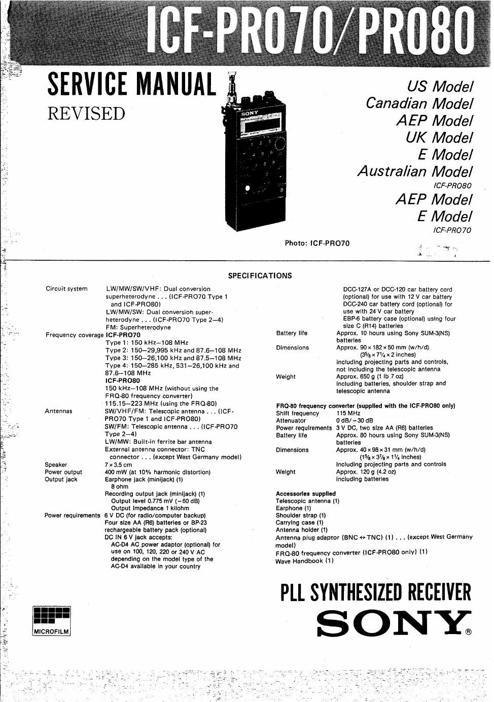 sony icf pro 70 service manual