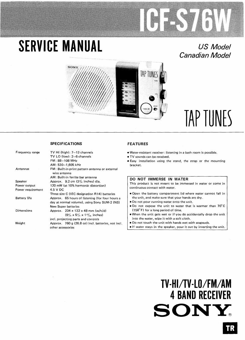 sony icf s 76 w service manual