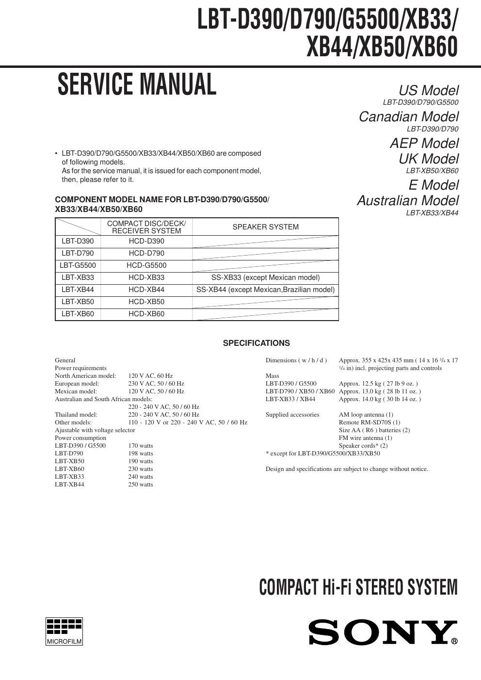 sony lbt xb 33 service manual