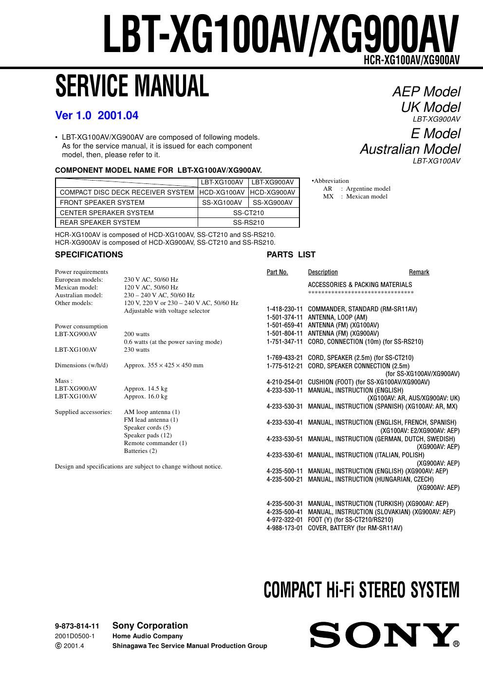 sony lbt xg 900 av service manual