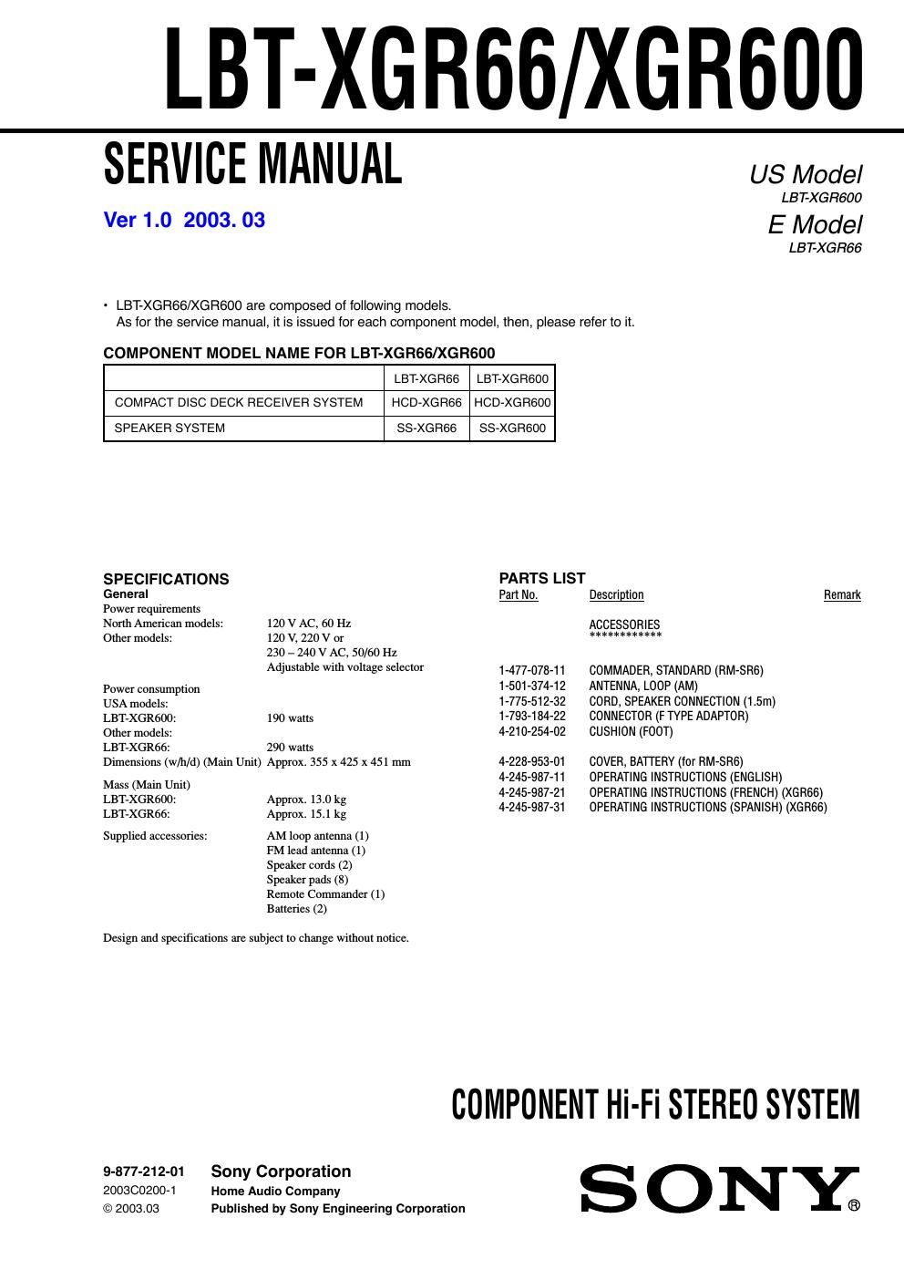 sony lbt xgr 66 service manual