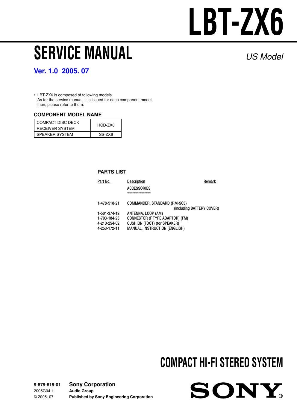 sony lbt zx 6 service manual