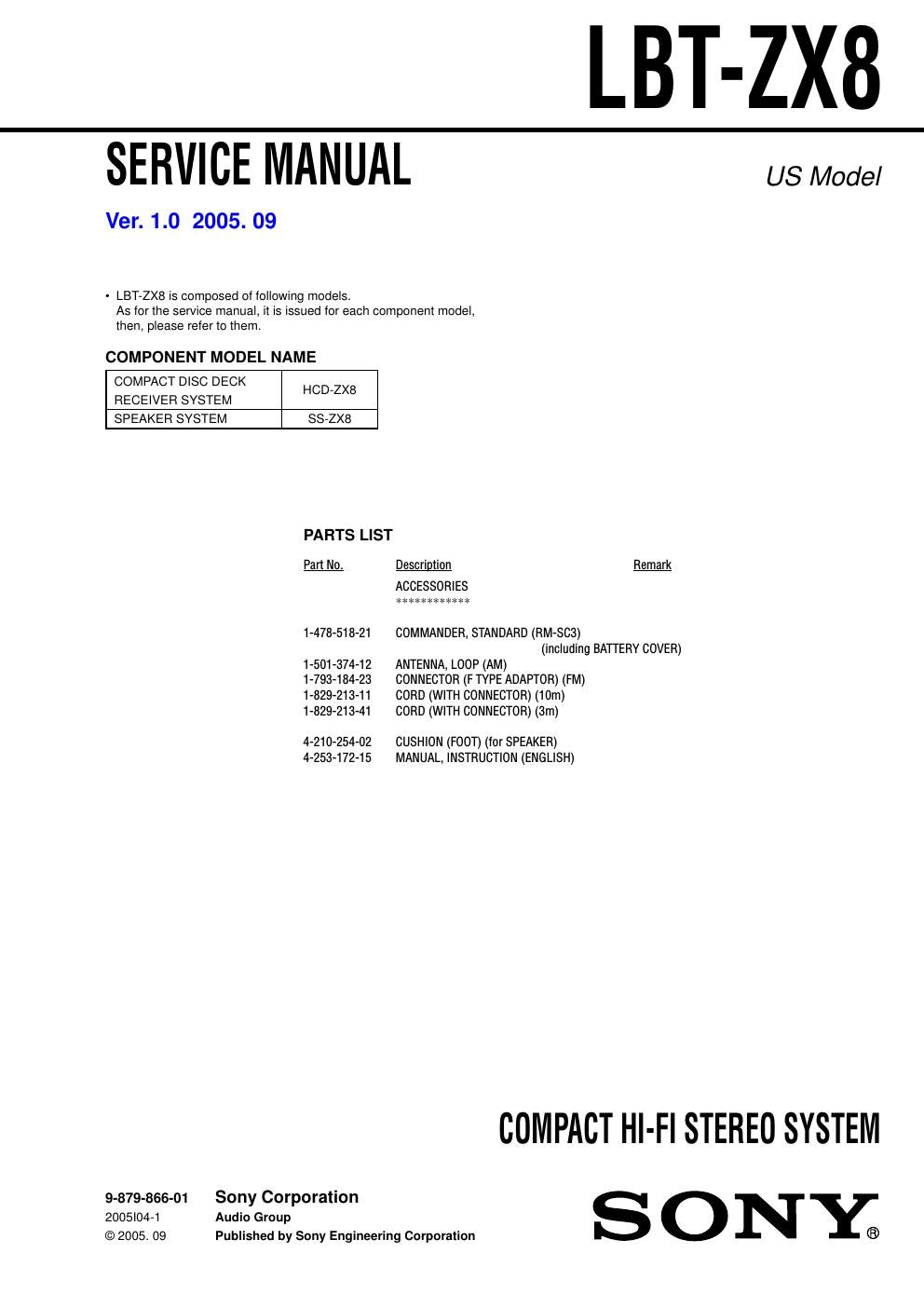 sony lbt zx 8 service manual