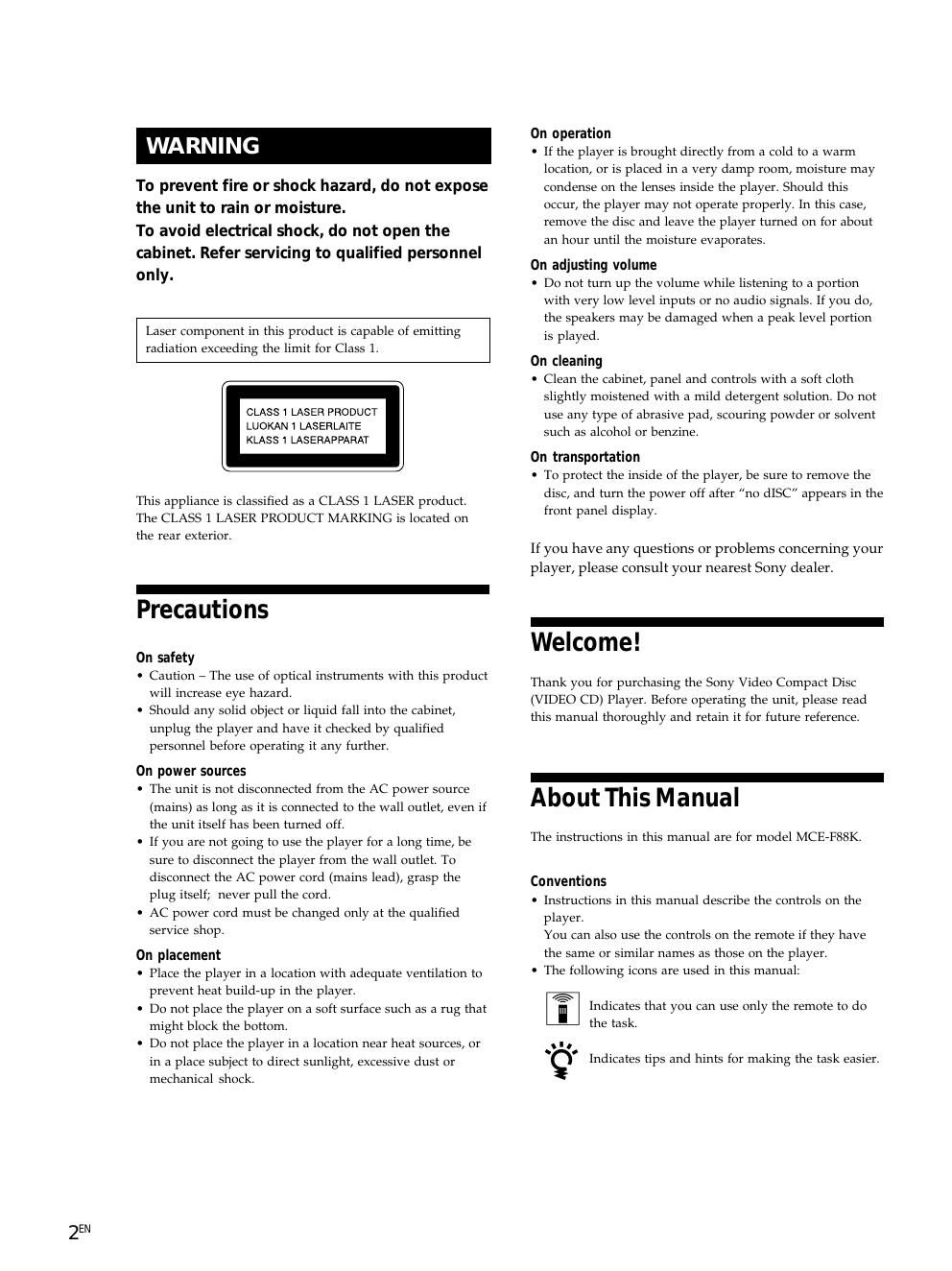 sony mce f 88 k owners manual