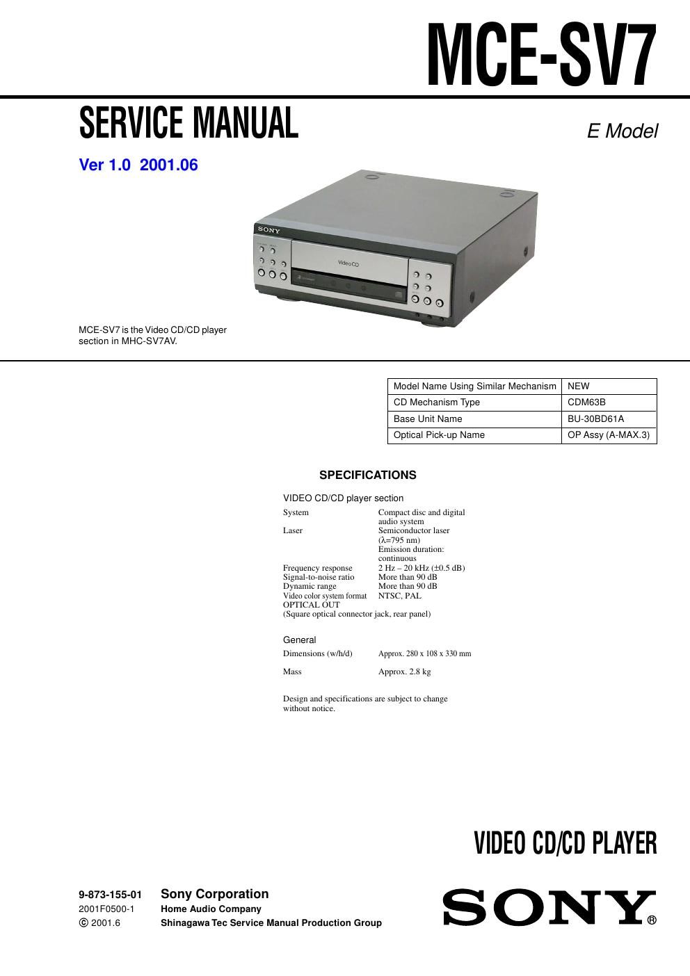 sony mce sv 7 service manual