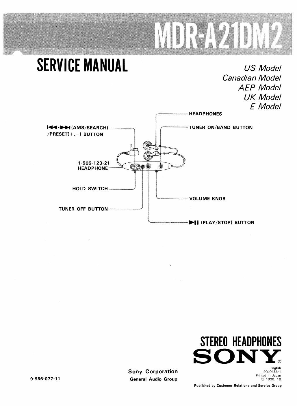 sony mdr a 21 dm 2 service manual