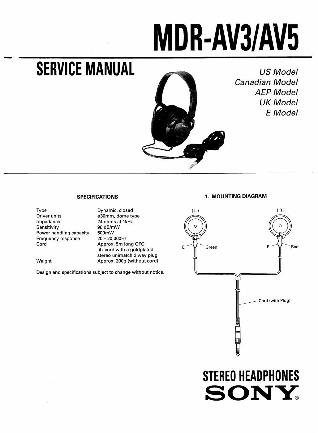 sony mdr av 5 service manual