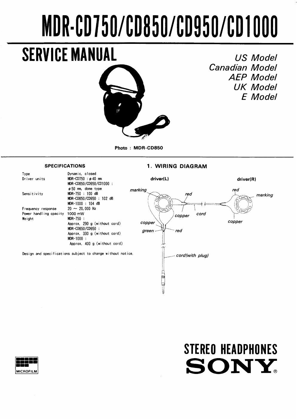 sony mdr cd 1000 service manual