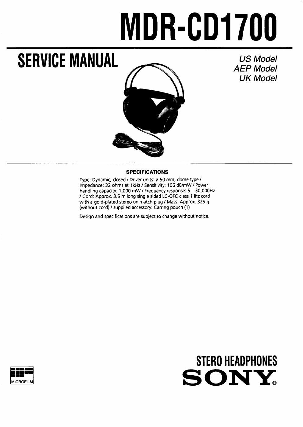 sony mdr cd 1700 service manual