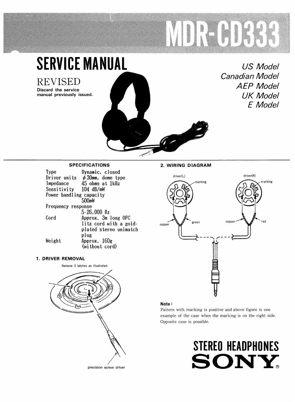 sony mdr cd 333 service manual