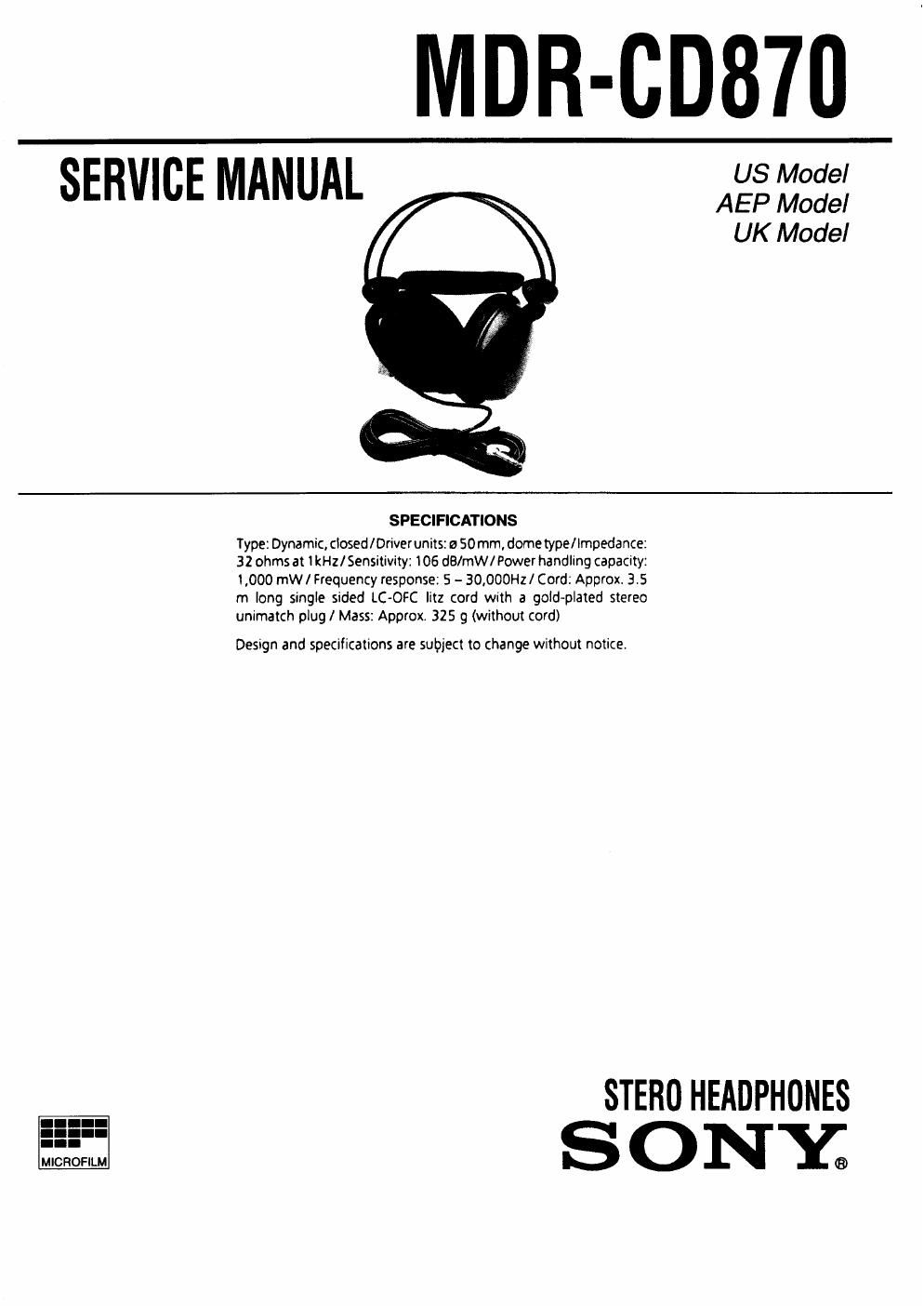 sony mdr cd 870 service manual