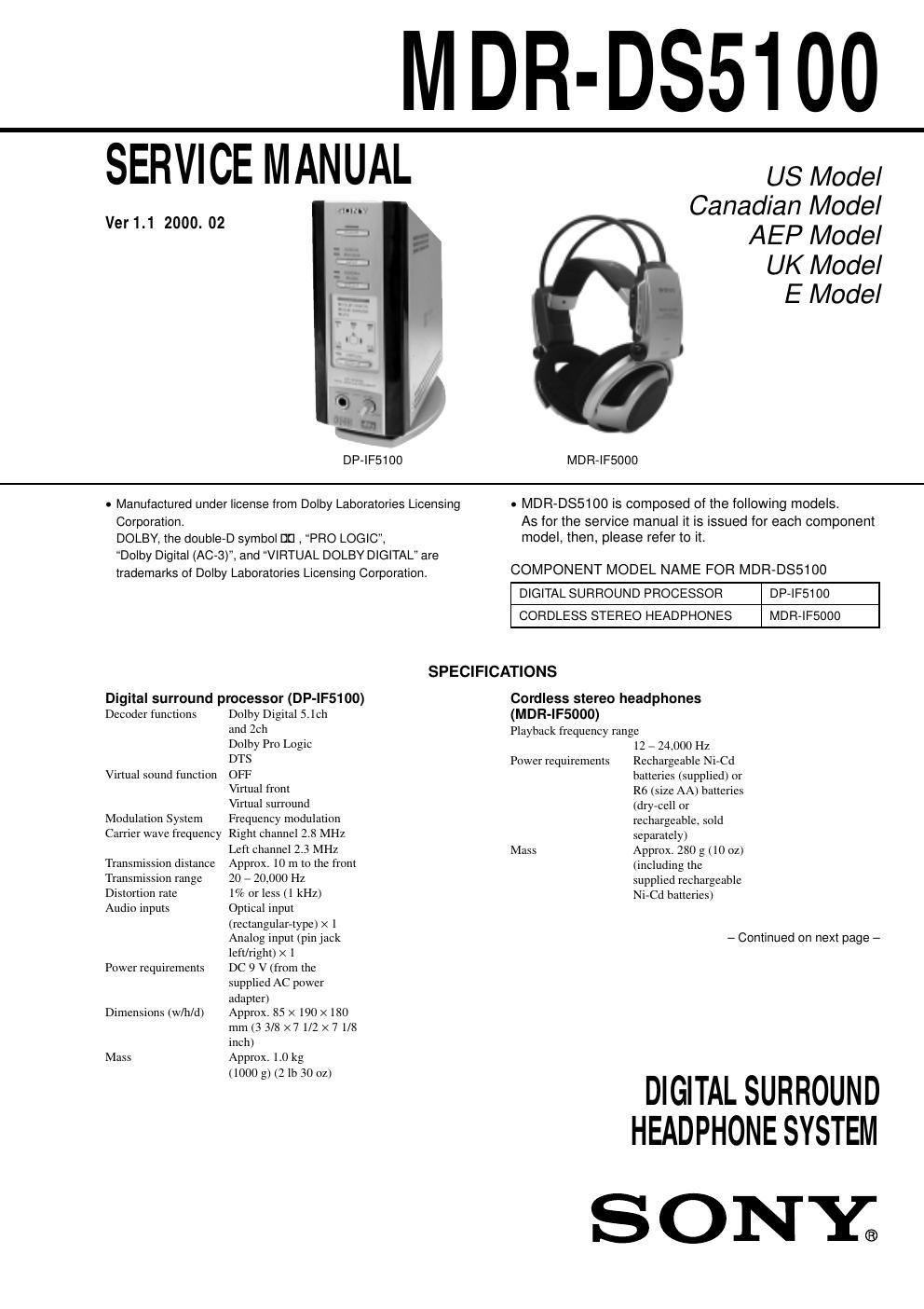 sony mdr ds 5100 service manual