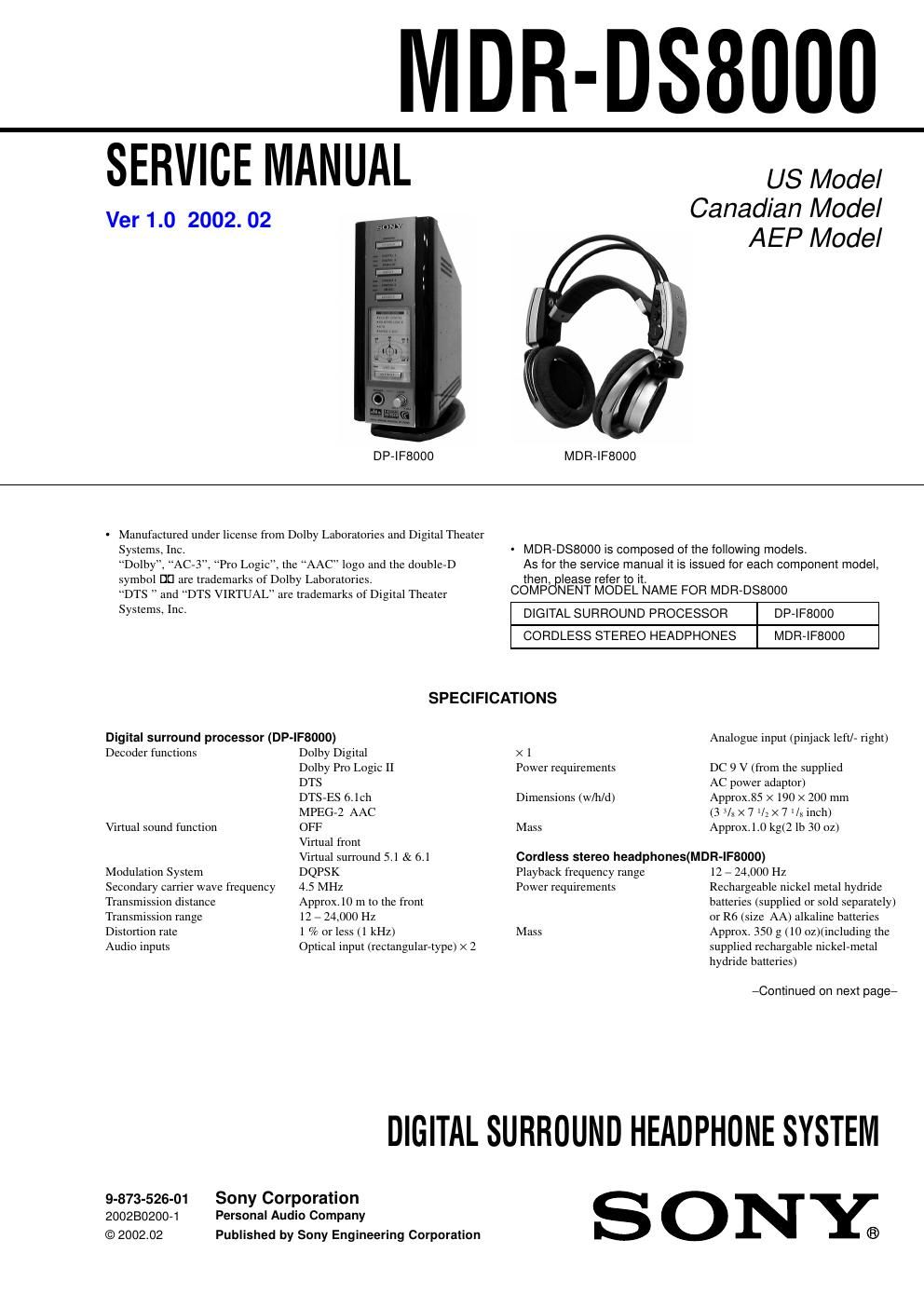 sony mdr ds 8000 service manual