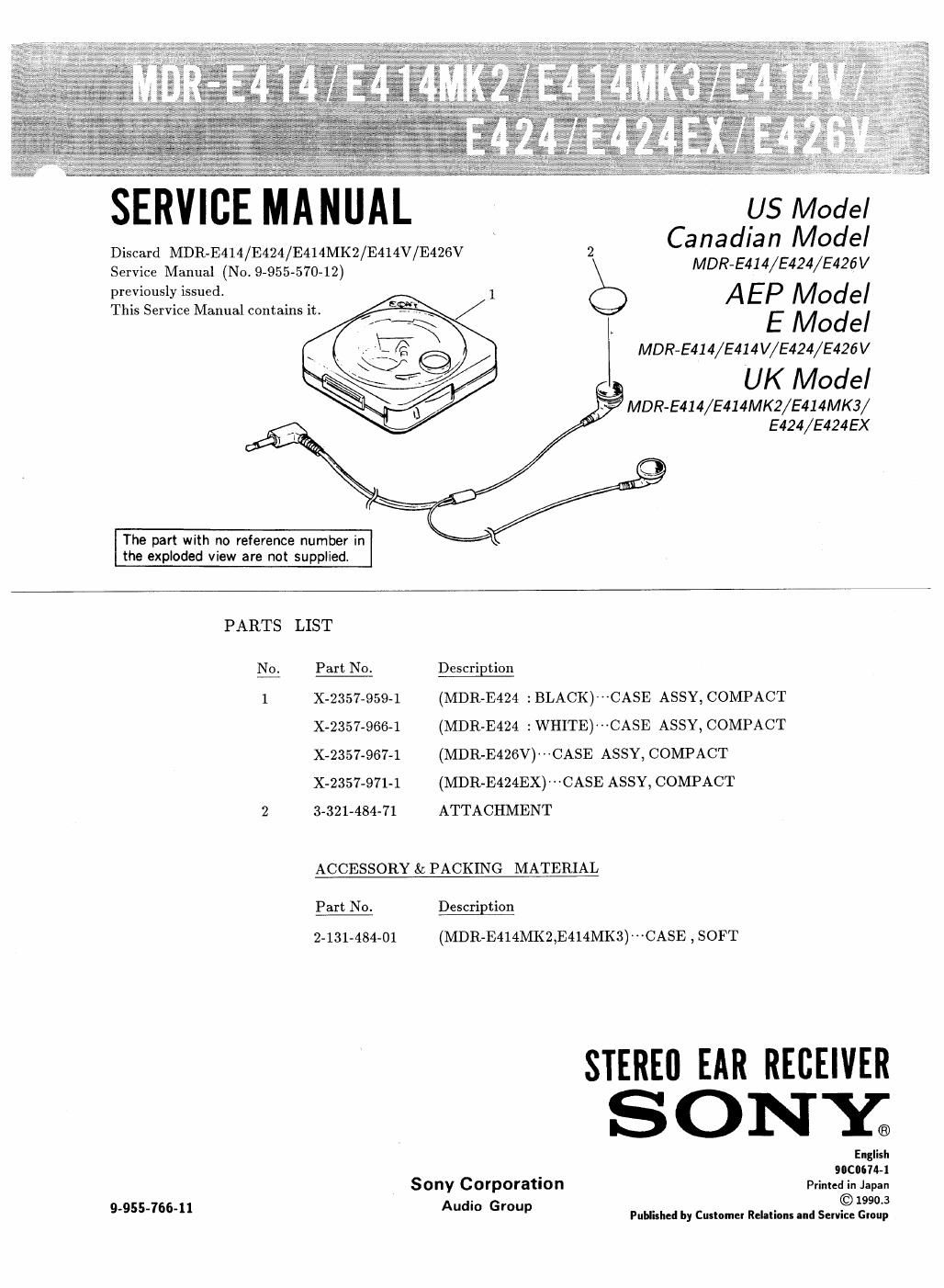 sony mdr e 414 mk2 service manual