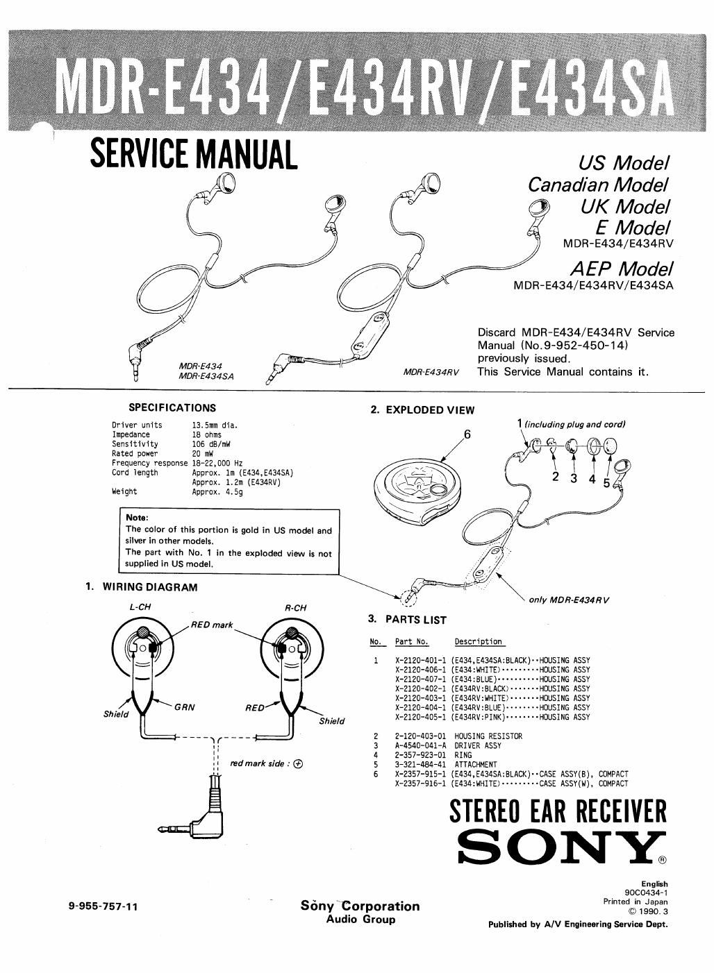 sony mdr e 434 rv service manual