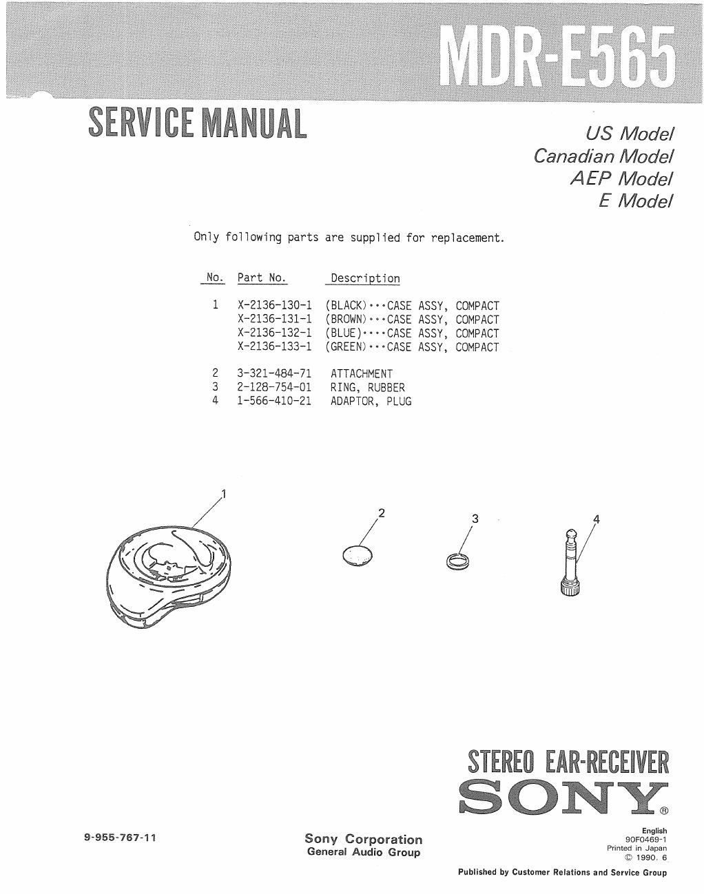 sony mdr e 565 service manual