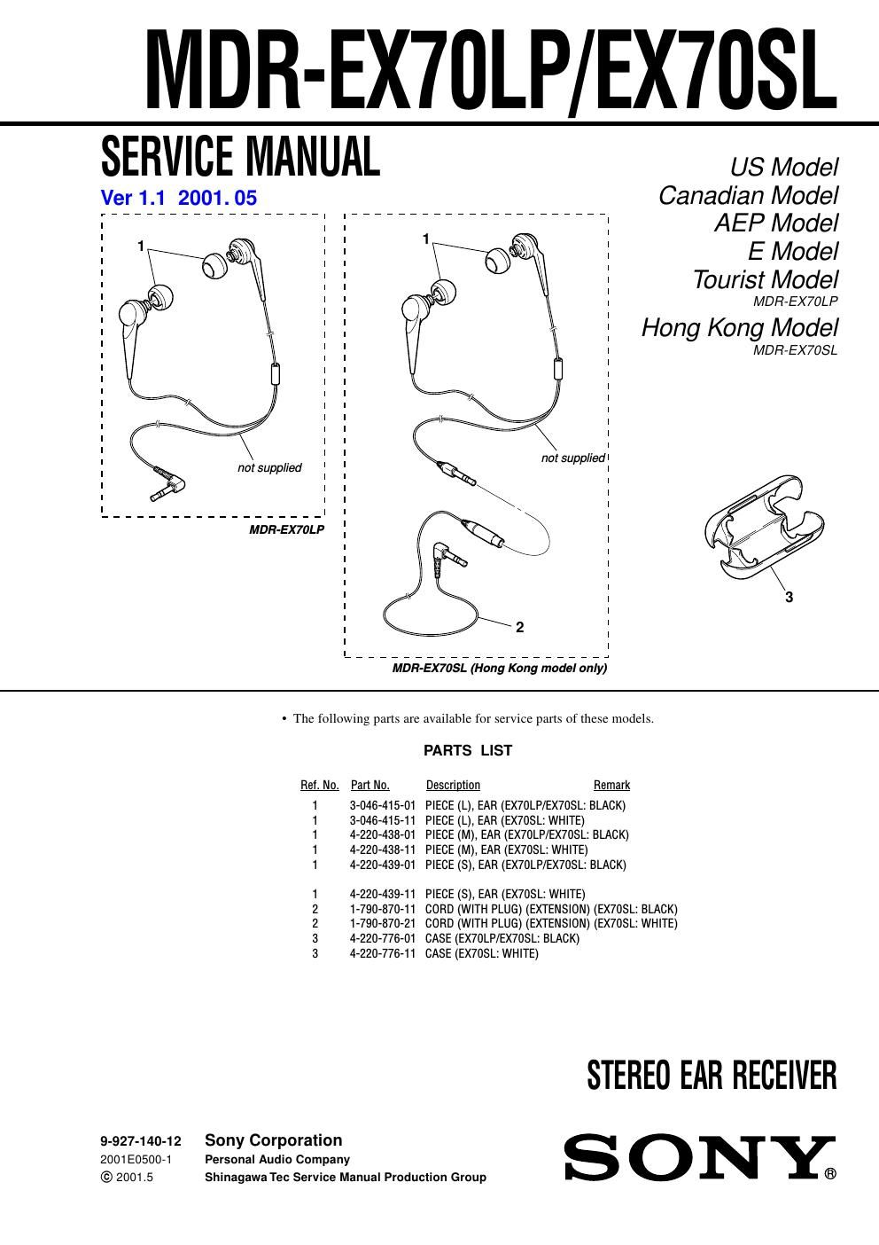 sony mdr ex 70 lp service manual