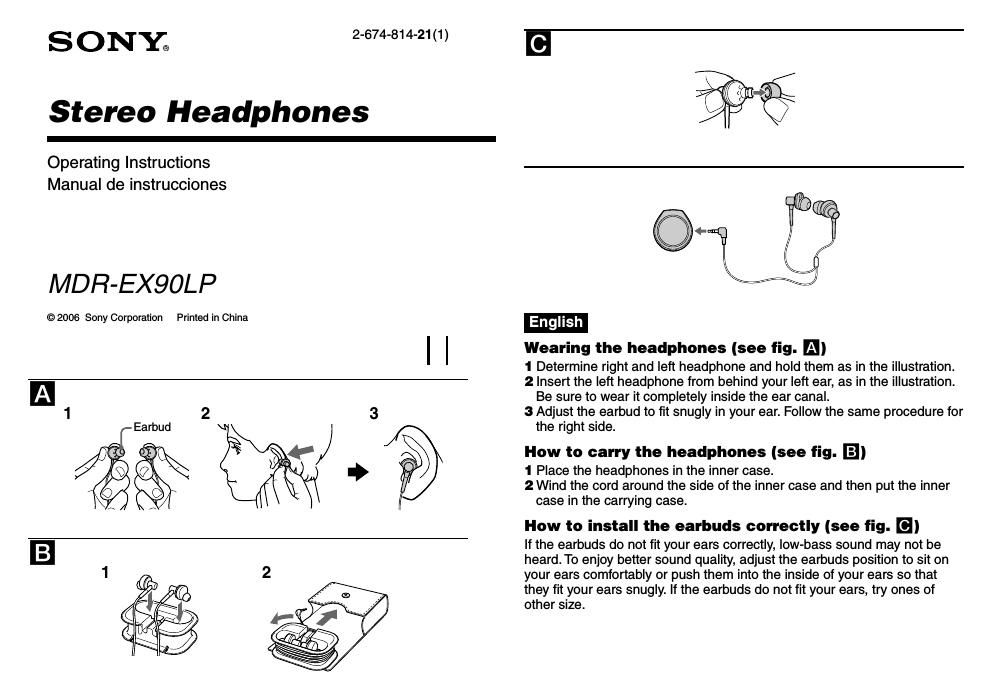 sony mdr ex 90 lp owners manual