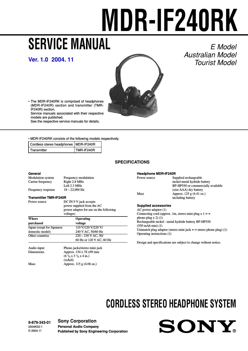 sony mdr if 240 rk service manual