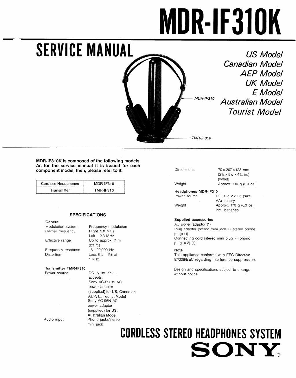 sony mdr if 310 k service manual