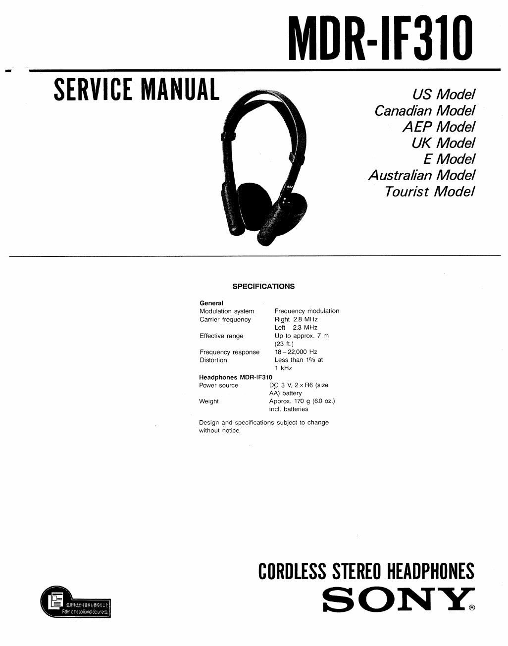 sony mdr if 310 service manual