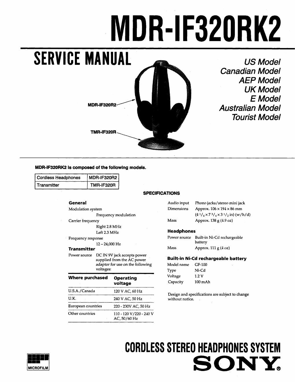 sony mdr if 320 rk 2 service manual