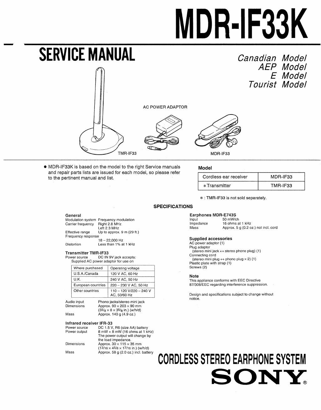 sony mdr if 33 k service manual