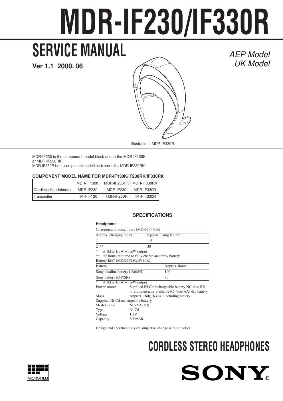 sony mdr if 330 r service manual