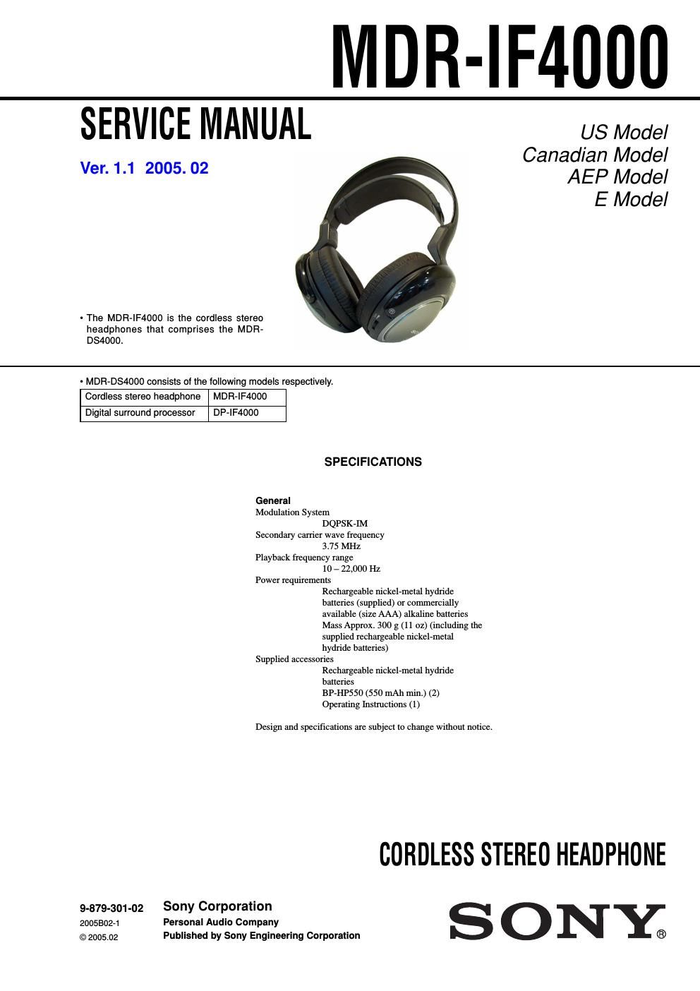 sony mdr if 4000 service manual