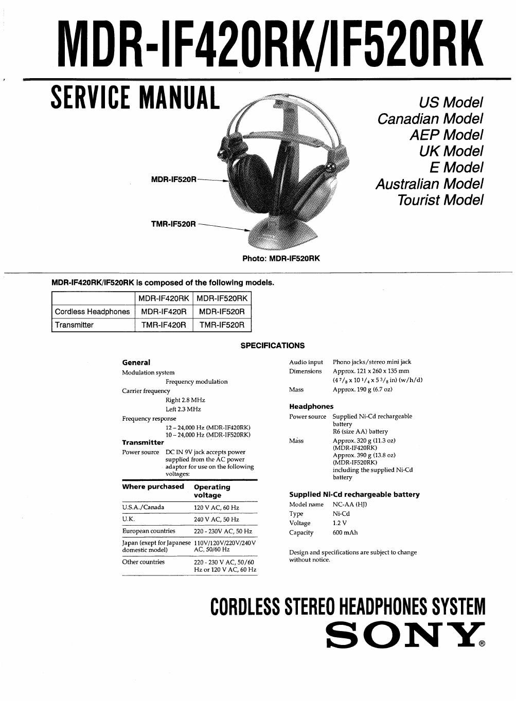 sony mdr if 420 rk service manual