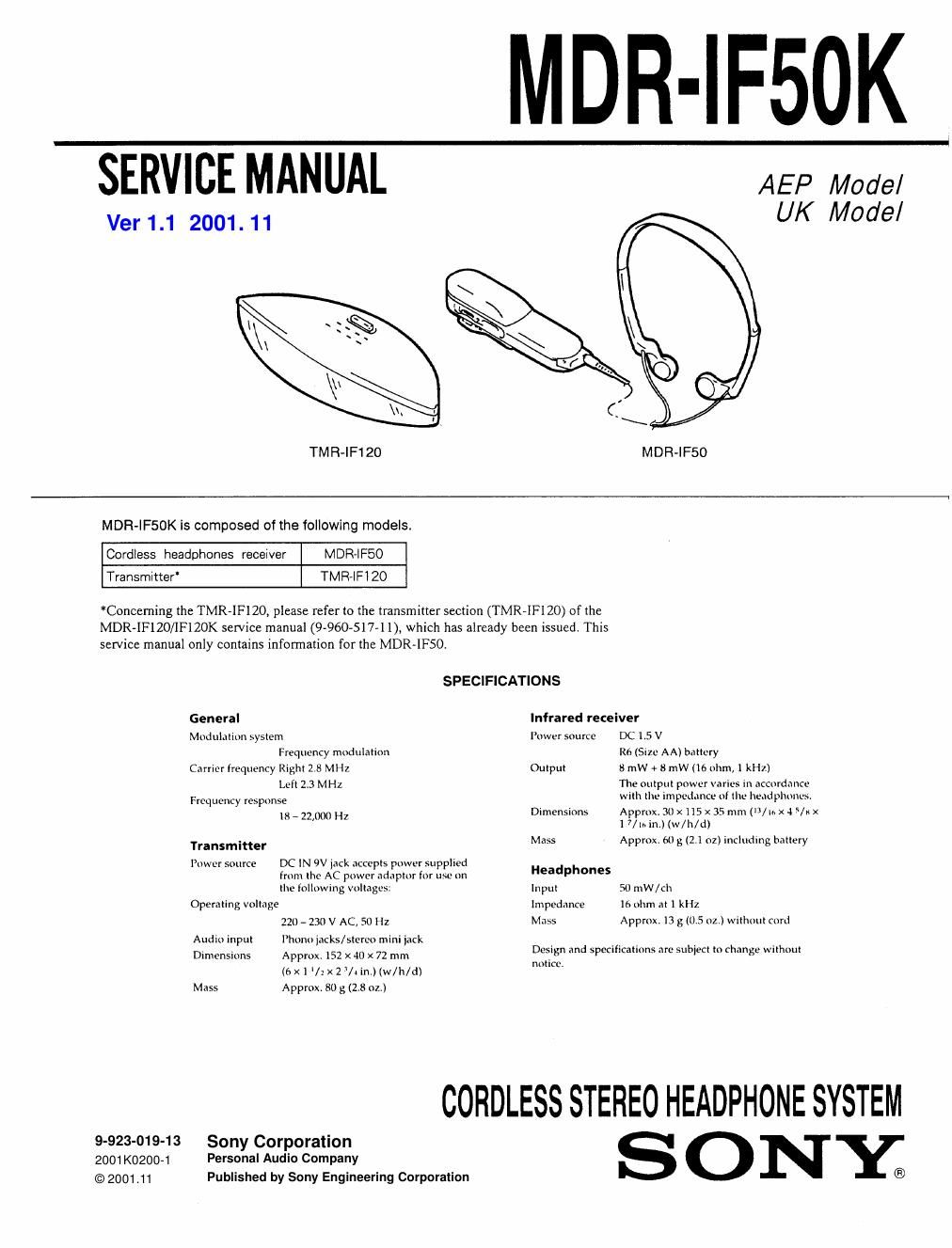 sony mdr if 50 k service manual