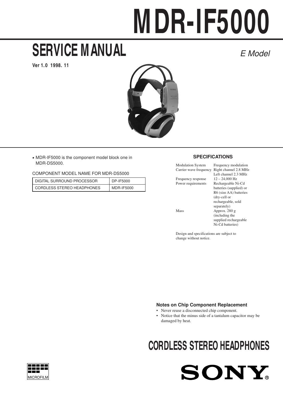 sony mdr if 5000 service manual