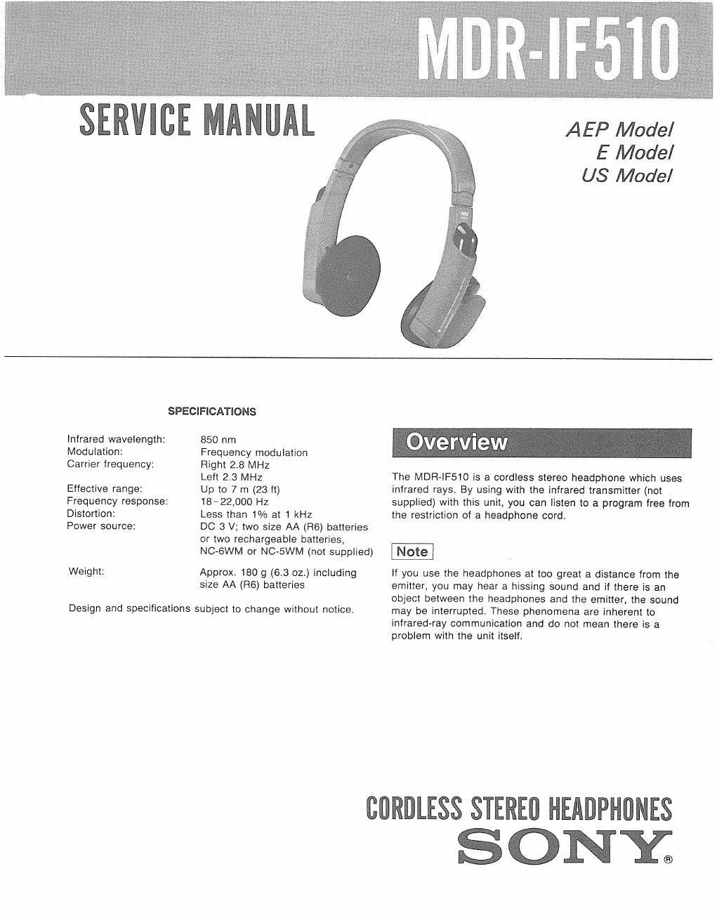 sony mdr if 510 service manual