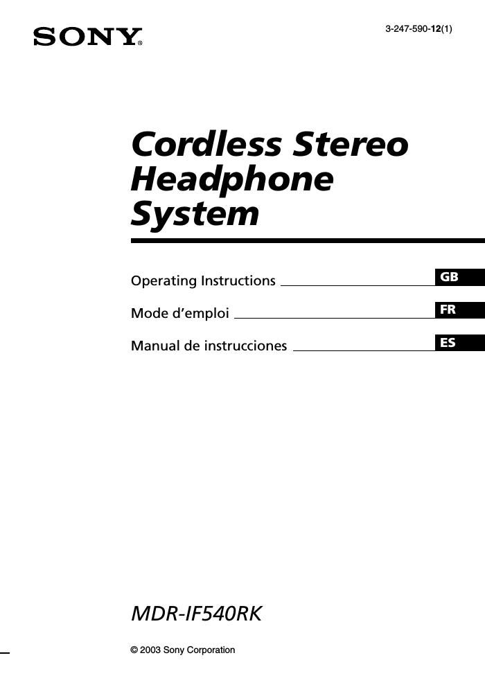 sony mdr if 540 rk owners manual