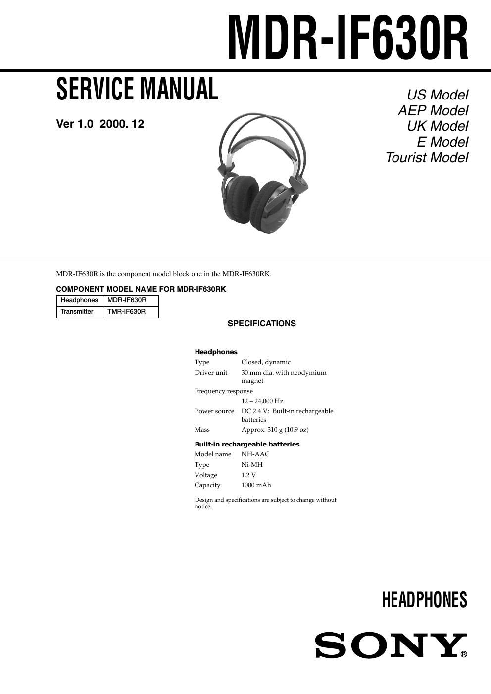 sony mdr if 630 r service manual