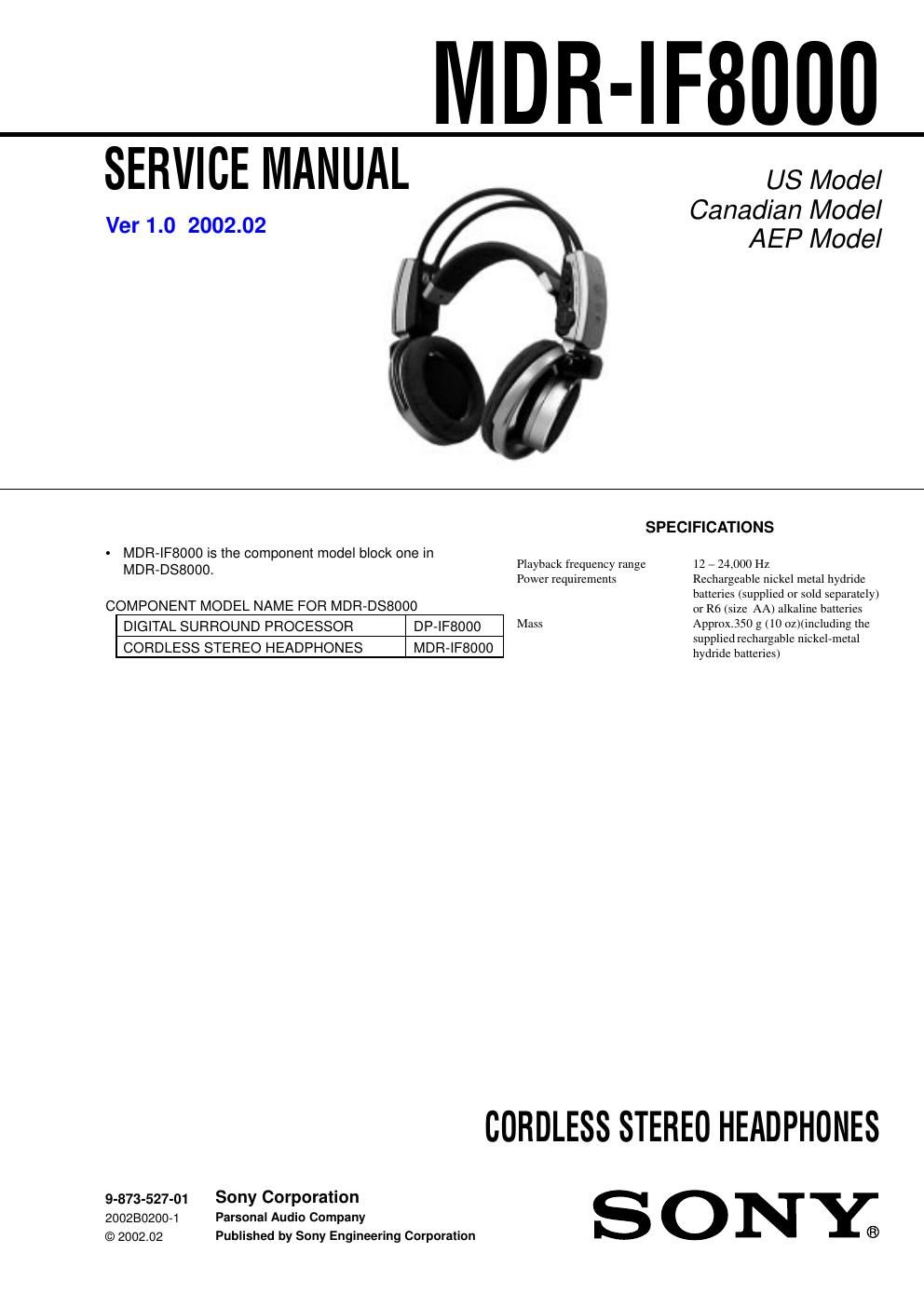 sony mdr if 8000 service manual