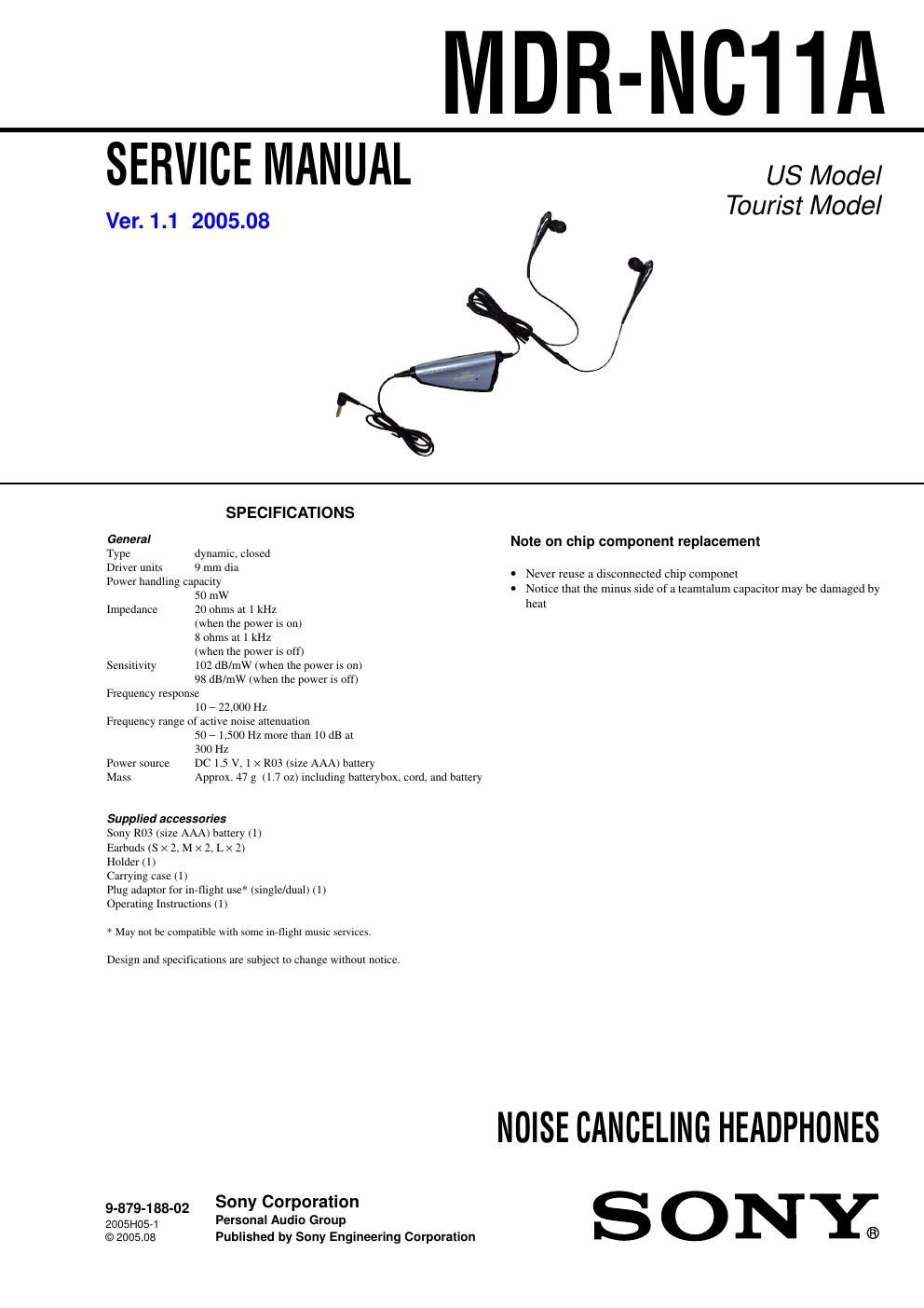 sony mdr nc 11 a service manual