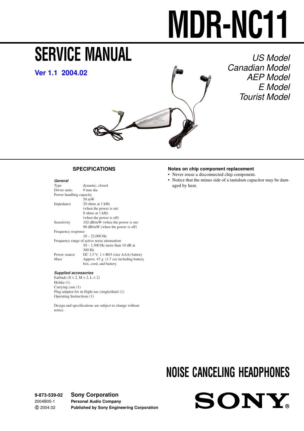 sony mdr nc 11 service manual